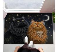 MLSOWM Alfombra Entrada Casa, 60x90cm Felpudo Exterior e Interior Gato Pelo Largo Mira Estrellas Antideslizante Alfombrilla Cielo Fantasía para Puerta de casa, Entrada, Cocina, Pasillo, Negro