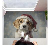 MLSOWM Alfombra Entrada Casa, 60x90cm Felpudo Exterior e Interior Perro Sombrero Papá Noel Antideslizante Alfombrilla Animales Vintage para Puerta de casa, Entrada, Cocina, Pasillo, Gris Claro