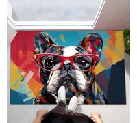MLSOWM Alfombra Entrada Casa, 90x150cm Felpudo Exterior e Interior Grafiti De Bulldog Francés Antideslizante Alfombrilla Arte Pop Fácil de Limpiar para Puerta de casa, Entrada, Cocina, Pasillo, Azul