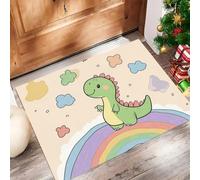 MLSOWM Alfombra Estilo De Cuento De Hadas Arcoíris de Pelo Corto, 60x90cm Felpudo Entrada Casa Lindos Dinosaurios Antideslizante Lavables en Lavadora Tapetes para Habitacion Comedor Dormitorio, Beige