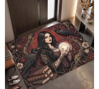 MLSOWM Alfombra Fantasía Oscura Antideslizante Lavable en Lavadora, 60x90cm | Felpudo de Entrada Bruja/Bola De Cristal/Cuervo con Microfibras Suaves Absorbentes para Perro, Entrada, Puerta y Pasillo