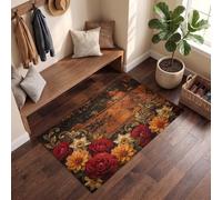 MLSOWM Alfombra Floral Industrial Retro Antideslizante Lavable en Lavadora, 60x90cm | Felpudo de Entrada Rosas Dalias con Microfibras Suaves Absorbentes para Perro, Entrada, Puerta y Pasillo