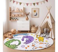 MLSOWM Alfombra Infantil Redonda Estilo De Gato Juguetón 160cm Alfombra de área Gato Jugando Lavable, Antideslizante, Muy Suave para Dormitorio de Niños y Niñas, Sala de Juegos, Morado Claro