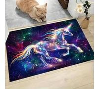 MLSOWM Alfombra Interior Caballo Blanco Mágico Antideslizante y Absorbente, Felpudo de Entrada Universo Oscuro Alfombra Lavable en Lavadora para Pasillos, Cocina, Baño, 40x60cm, Azul Oscuro