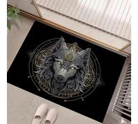MLSOWM Alfombra Interior Cabeza De Lobo Sagrado Antideslizante y Absorbente, Felpudo de Entrada Tótem Misterioso Alfombra Lavable en Lavadora para Pasillos, Cocina, Baño, 90x150cm, Gris