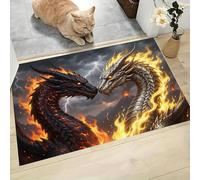MLSOWM Alfombra Interior Dos Dragones Enfrentándose Antideslizante y Absorbente, Felpudo de Entrada Animales Fantásticos Alfombra Lavable en Lavadora para Pasillos, Cocina, Baño, 60x120cm, Gris Claro