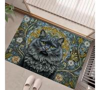 MLSOWM Alfombra Interior Flores De Enredadera De Gato Antideslizante y Absorbente, Felpudo de Entrada Arte De Vidrieras Alfombra Lavable en Lavadora para Pasillos, Cocina, Baño, 60x90cm, Azul-Verde