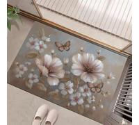 MLSOWM Alfombra Interior Flores De Mariposa Antideslizante y Absorbente, Felpudo de Entrada Pintura Al Óleo Floral Vintage Alfombra Lavable en Lavadora para Pasillos, Cocina, Baño, 60x90cm, Beige