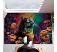 MLSOWM Alfombra Interior Gato Antideslizante y Absorbente, Felpudo de Entrada Jardín De Flores De Fantasía Alfombra Lavable en Lavadora para Pasillos, Cocina, Baño, 40x60cm, Multicolor