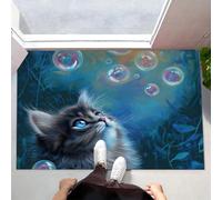 MLSOWM Alfombra Interior Gato De Acuarela Antideslizante y Absorbente, Felpudo de Entrada Estilo De Ensueño Alfombra Lavable en Lavadora para Pasillos, Cocina, Baño, 40x60cm, Azul