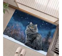MLSOWM Alfombra Interior Hermoso Gato Antideslizante y Absorbente, Felpudo de Entrada Cielo Estrellado Nevado Alfombra Lavable en Lavadora para Pasillos, Cocina, Baño, 40x60cm, Azul