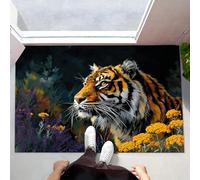 MLSOWM Alfombra Interior Racimo Flores Tigre Antideslizante y Absorbente, Felpudo de Entrada Abstractas Animales Alfombra Lavable en Lavadora para Pasillos, Cocina, Baño, 40x60cm, Marrón