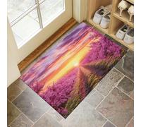MLSOWM Alfombra Jardín Melocotoneros 60x90cm Felpudo Entrada Estilo Pastoral Felpudos para Interiores Lavables Alfombrilla Absorbente Antideslizante para Pasillo, Cocina, Dormitorio - Púrpura