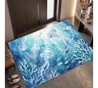 MLSOWM Alfombra Paisaje Submarino Antideslizante Lavable en Lavadora, 60x120cm | Felpudo de Entrada Medusas/Peces/Corales con Microfibras Suaves Absorbentes para Perro, Entrada, Puerta y Pasillo