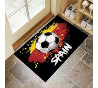 MLSOWM Alfombra Pequeña Entrada Casa, 40x60cm Felpudo Fútbol De Grafiti Antideslizante Lavables en Lavadora Tapetes Pelo Corto Bandera Española Perfil Bajo para Entrada, Cocina, Habitacion, Negro