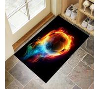MLSOWM Alfombra Pequeña Entrada Casa, 40x60cm Felpudo Fútbol De Llamas Antideslizante Lavables en Lavadora Tapetes Pelo Corto Estilo De Fantasía Perfil Bajo para Entrada, Cocina, Habitacion, Negro