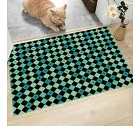 MLSOWM Alfombra Pequeña Entrada Casa, 40x60cm Felpudo Malla Geométrica Antideslizante Lavables en Lavadora Tapetes Pelo Corto Estilo Bohemio Perfil Bajo para Entrada, Cocina, Habitacion, Verde Oscuro