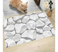 MLSOWM Alfombra Pequeña Entrada Casa, 40x60cm Felpudo Piedras Erosionadas Antideslizante Lavables en Lavadora Tapetes Pelo Corto Estilo Industrial Perfil Bajo para Entrada, Cocina, Habitacion, Blanco