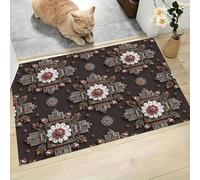 MLSOWM Alfombra Pequeña Entrada Casa, 50x80cm Felpudo Flores Geométricas Emplumadas Antideslizante Tapetes Pelo Corto Tribus Aztecas Perfil Bajo para Entrada, Cocina, Habitacion, Marrón Oscuro