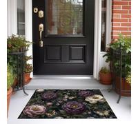 MLSOWM Alfombra Pequeña Entrada Casa, 60x90cm Felpudo Flores Y Mariposas Antideslizante Lavables en Lavadora Tapetes Pelo Corto Estilo Retro Perfil Bajo para Entrada, Cocina, Habitacion, Verde