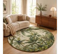 MLSOWM Alfombra Redonda 90cm, Enredaderas De Palmeras Colgantes Alfombra de Salón de Pelo Corto Jungla Retro, Super Suave Antideslizantes y Lavables para Sala, Dormitorio, Comedor, Verde