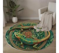MLSOWM Alfombra Redonda de 90cm Alfombra de Área de Pelo Corto Art Nouveau Alfombras Mandala Popular De Gecko Lavables Antideslizante para Salón, Habitacón, Dormitorio Decoración, Verde
