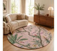 MLSOWM Alfombra Redonda Estilo Tropical Retro Alfombra Ultrafina Suave Plátano, Orquídea, Bambú Antideslizante Lavable Tapetes para Dormitorio, Entrada, Comedor, Familiar, 90cm Rosa Nude
