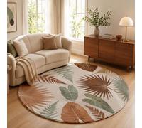 MLSOWM Alfombra Redonda Hojas De Palma Caramelizadas, 160cm Alfombras de Pelo Corto Suave Lujo Moderno Tapetes Antideslizante y Lavables para Sala de Estar, Dormitorio y Habitación Infantil, Mi Xing