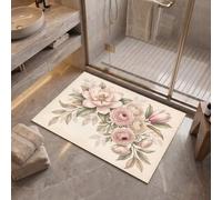 MLSOWM Alfombra Retro Francés Antideslizante Lavable en Lavadora, 40x60cm | Felpudo de Entrada Magnolia Ranúnculo con Microfibras Suaves Absorbentes para Perro, Entrada, Puerta y Pasillo