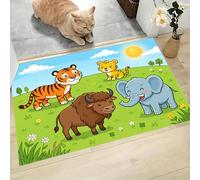 MLSOWM Alfombra Suaves Absorbentes 50x80cm Felpudos Entrada casa Niño Antideslizante Lavable Alfombrillas Escena del Zoológico Decorativa Antifatiga con Base de Goma, Verde