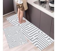 MLSOWM Alfombras de Cocina, 43x75cm+43x120cm Alfombra de Cocina Líneas Simples Antideslizante Alfombra de Piso Laberinto Gris Tapetes de Cocinas para Pasillo Entrada lavandería, Gris Claro