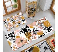 MLSOWM Alfombras de Cocina, 43x75cm+43x150cm Alfombra de Cocina Estampados Animales Antideslizante Alfombra de Piso Leopardo Flores Tapetes de Cocinas para Pasillo Entrada lavandería, Rubor En Polvo