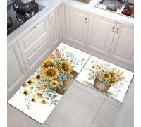 MLSOWM Alfombras de Cocina Antideslizantes, Cesta Flores Silvestres Tapetes de Cocina Pintura Rural Acuarela Felpudos Duraderas Lavable a Máquina para Cocina, lavandería, Fregadero, 43x75cm+43x120cm