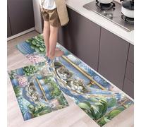 MLSOWM Alfombras de Cocina Antideslizantes, Tapetes de Cocina Plantas Maceta para Gatitos Alfombra de Piso Habitación Flores Resistente al Aceite para Comedor, Fregadero, Lavadero, 40x60cm+40x120cm
