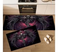 MLSOWM Alfombras de Cocina Estilo De Terror Gótico Antideslizantes de 2 Piezas, Tapetes de Cocina Cráneo Mágico Alado Alfombra de Piso Lavables para Pasillo, Comedor y Entrada, 40x60cm+40x120cm