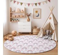 MLSOWM Alfombras Redonda Chica Dibujos Animados para Habitación de los Niños Alfombra Arcoíris Sonriente Muy Suave Falso Lanade, Lavable Antideslizante, Lavables en Lavadora, No se Desprenden, 200cm