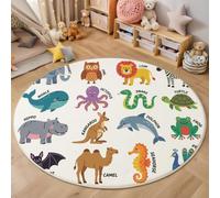 MLSOWM Alfombras Redonda Divulgación Ciencia Animal para Habitación de los Niños Alfombra Elefantes Ballenas Canguros Muy Suave Falso Lanade, Lavable Antideslizante, Lavables, No se Desprenden, 160cm