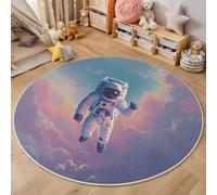 MLSOWM Alfombras Redonda Espacio De Ensueño para Habitación de los Niños Alfombra Astronauta Flotando Muy Suave Falso Lanade, Lavable Antideslizante, Lavables en Lavadora, No se Desprenden, 160cm
