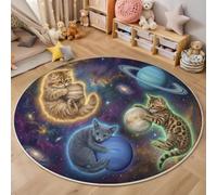 MLSOWM Alfombras Redonda Sueño Surrealista para Habitación de los Niños Alfombra Gato Espacial Muy Suave Falso Lanade, Lavable Antideslizante, Lavables en Lavadora, No se Desprenden, 80cm