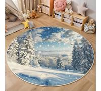 MLSOWM Alfombras Redondas 100cm, Tapete Redondo Bosque De Copos De Nieve Lavable Antideslizante, Alfombra de Área País De Las Maravillas Invernal para Salón, Sofá, Estudio, Comedor, Oficina, Azul