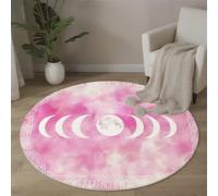 MLSOWM Alfombras Redondas 120cm Suave Alfombra Círculo Mandala De Acuarela para Salón Dormitorio Alfombras de área Fase De La Luna Blanca Lavable con Base Antideslizante, Rosa