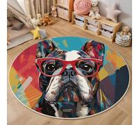 MLSOWM Alfombras Redondas Azul 120cm Alfombra Círculo Grafitis Bulldog Francés Antideslizante Lavable Alfombras de área Pelo Corto Arte Pop para Habitacion Dormitorio Comedor