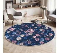 MLSOWM Alfombras Redondas Azul Oscuro 160cm Alfombra Círculo Flores De Cerezo De Ensueño Antideslizante Lavable Alfombras de área Pelo Corto Jardín Secreto para Habitacion Dormitorio Comedor