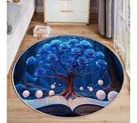 MLSOWM Alfombras Redondas Bosque Mágico 120cm Alfombra Salon Antideslizante Alfombras Pelo Corto Rosal Lavables Alfombra de área para Sala de Estar, Dormitorio, Comedor, Azul Oscuro