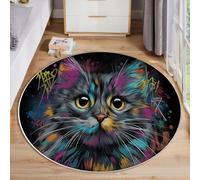 MLSOWM Alfombras Redondas Gris 100cm Alfombra Círculo Lindo Gato De Garabatos Antideslizante Lavable Alfombras de área Pelo Corto Estilo De Arte Callejero para Habitacion Dormitorio Comedor