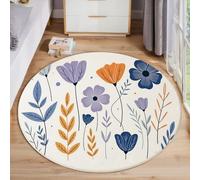 MLSOWM Alfombras Redondas Púrpura 120cm Alfombra Círculo Flores Pintadas A Mano Antideslizante Lavable Alfombras de área Pelo Corto Minimalismo Nórdico para Habitacion Dormitorio Comedor