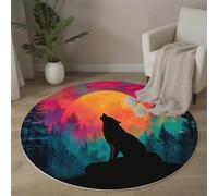 MLSOWM Alfombras Salón Redonda Aullido del Lobo, 120cm Alfombra de Pelo Corto Silueta Abstracta De Bosque Alfombra Antideslizante Lavables Muy Suave para Salón Comedor o Cama, Rojo Rosa