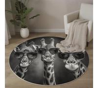 MLSOWM Alfombras Salón Redonda Jirafa Antropomórfica, 120cm Alfombra de Pelo Corto Animales Interesantes Alfombra Antideslizante Lavables Muy Suave para Salón Comedor o Cama, Gris Carbón