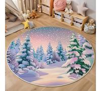 MLSOWM Alfombras Salón Redonda País De Las Maravillas Invernal Alfombra De Pelo Corto Abetos Y Copos De Nieve Alfombra Lavables Antideslizante Muy Suave para salón o Dormitorio, Púrpura, 100cm