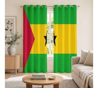 MLSOWM Cortina Opaca para Dormitorio, 2 Piezas 140x175cm Cortinas de Ventana Térmica Bandera De Santo Tomé Y Príncipe con Ojales para Oscurecer la Habitación, Amarillo Verdoso